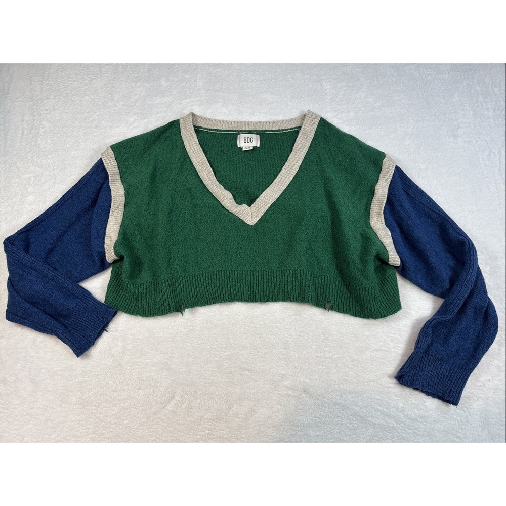 BDG Urban Outfitters Cropped V Neck Sweater XL Colorblock Mismatched Varsity Y2K